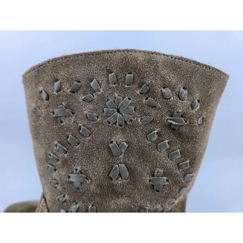 Jack Rogers Kaitlin Mid Calf Boots Womens 7M Brown Suede Whipstitch Pull‎ On